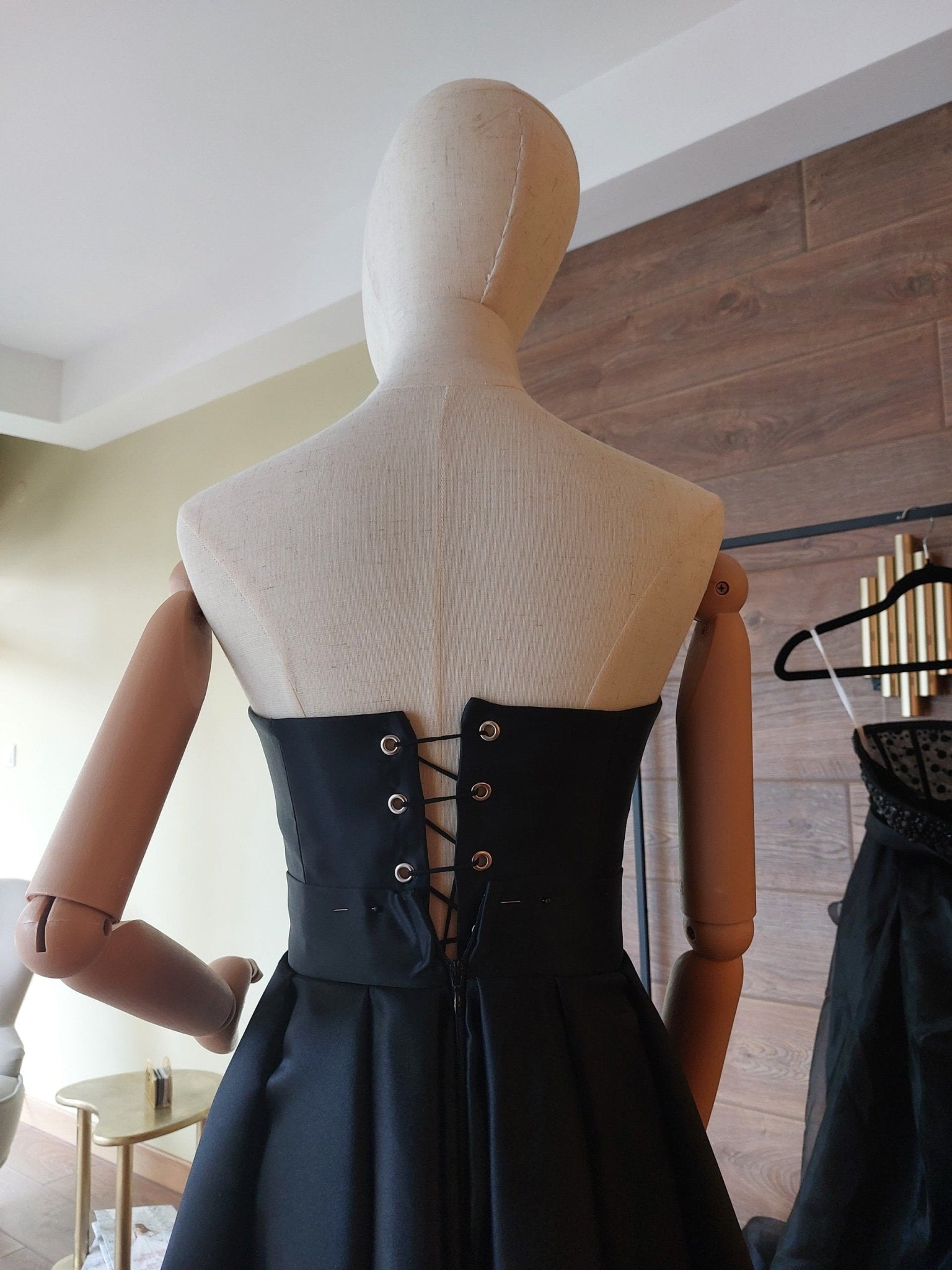 Black & Red Satin Corset and High - Low Skirt Set | Hourglass Corset with Quilted Cups | Couture Evening Outfit - Made To Measure By Asya Kolarova