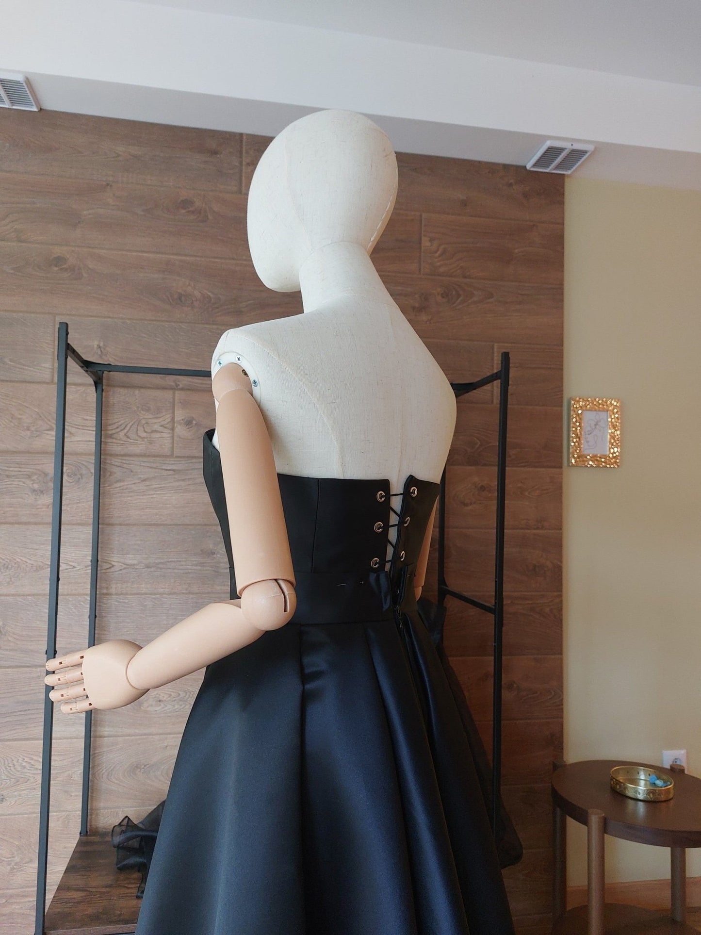 Black & Red Satin Corset and High - Low Skirt Set | Hourglass Corset with Quilted Cups | Couture Evening Outfit - Made To Measure By Asya Kolarova