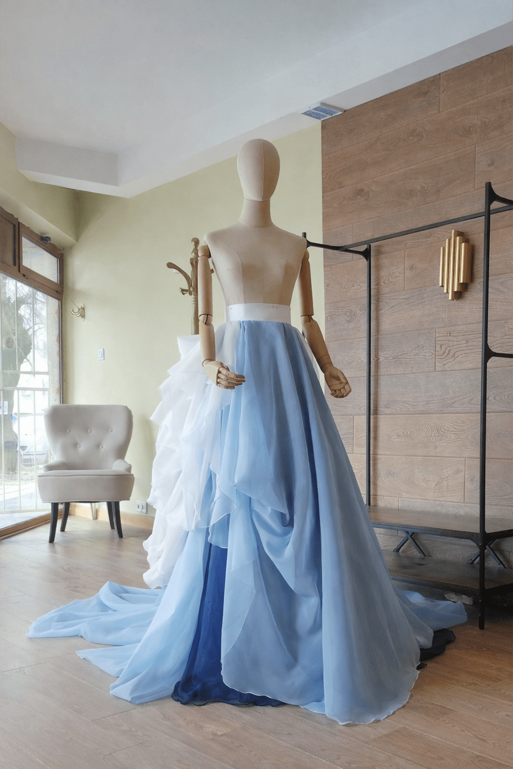 Blue Ombre Bridal Skirt with Train