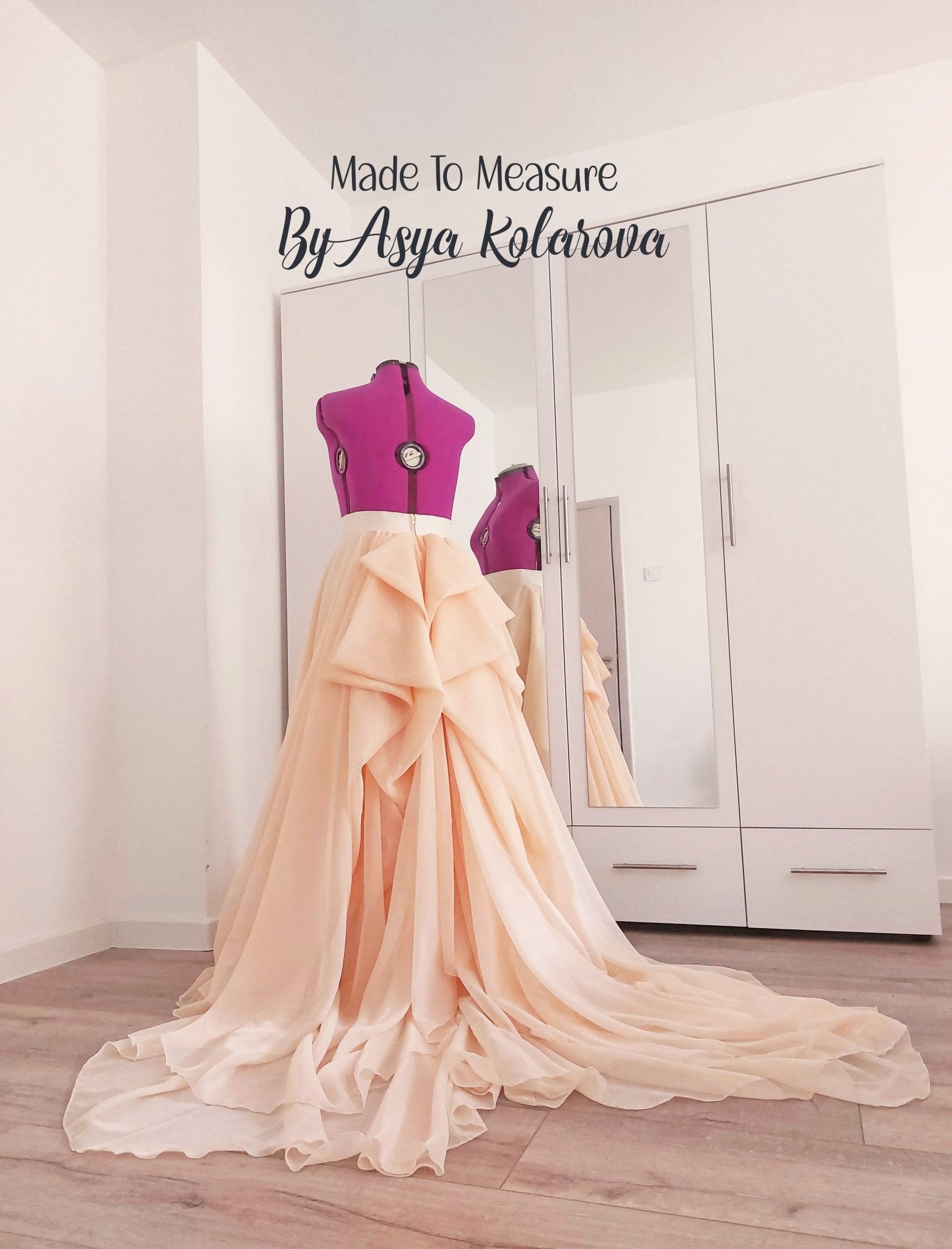 Blush Peach Wedding Skirt Train Voile Draped Bridal Skirt Long Ceremony Skirt Full Skirt Photo Sessions Special Occasion Made To Measure - Made To Measure Skirts By Asya Kolarova