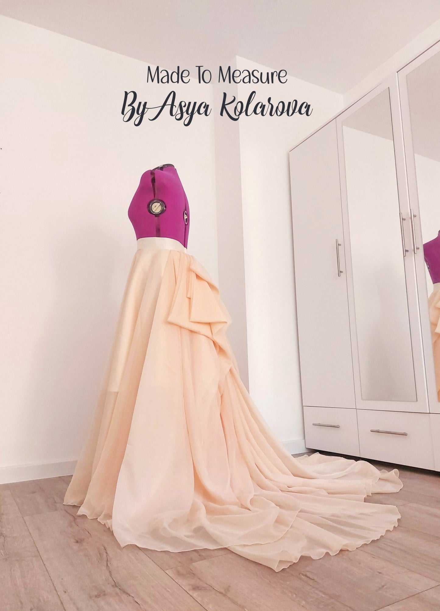 Blush Peach Wedding Skirt Train Voile Draped Bridal Skirt Long Ceremony Skirt Full Skirt Photo Sessions Special Occasion Made To Measure - Made To Measure Skirts By Asya Kolarova