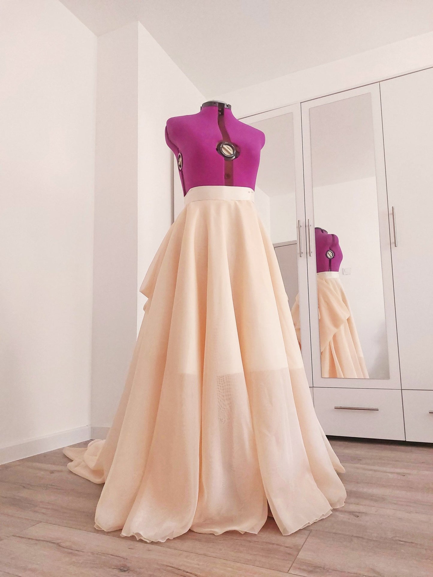 Blush Peach Wedding Skirt Train Voile Draped Bridal Skirt Long Ceremony Skirt Full Skirt Photo Sessions Special Occasion Made To Measure - Made To Measure Skirts By Asya Kolarova