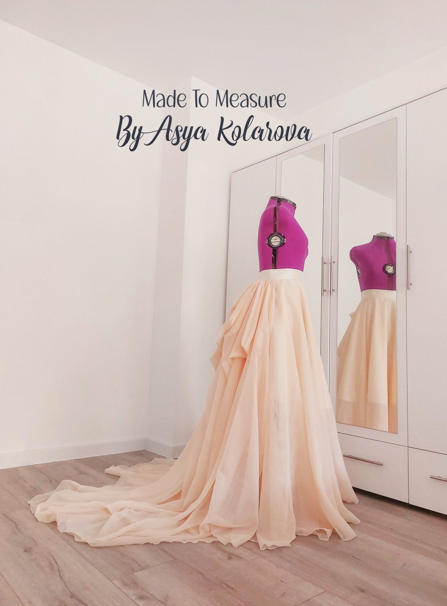 Blush Peach Wedding Skirt Train Voile Draped Bridal Skirt Long Ceremony Skirt Full Skirt Photo Sessions Special Occasion Made To Measure - Made To Measure Skirts By Asya Kolarova