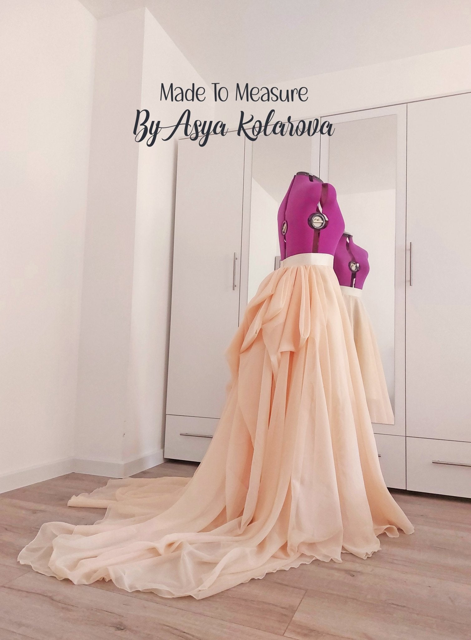 Blush Peach Wedding Skirt Train Voile Draped Bridal Skirt Long Ceremony Skirt Full Skirt Photo Sessions Special Occasion Made To Measure - Made To Measure Skirts By Asya Kolarova