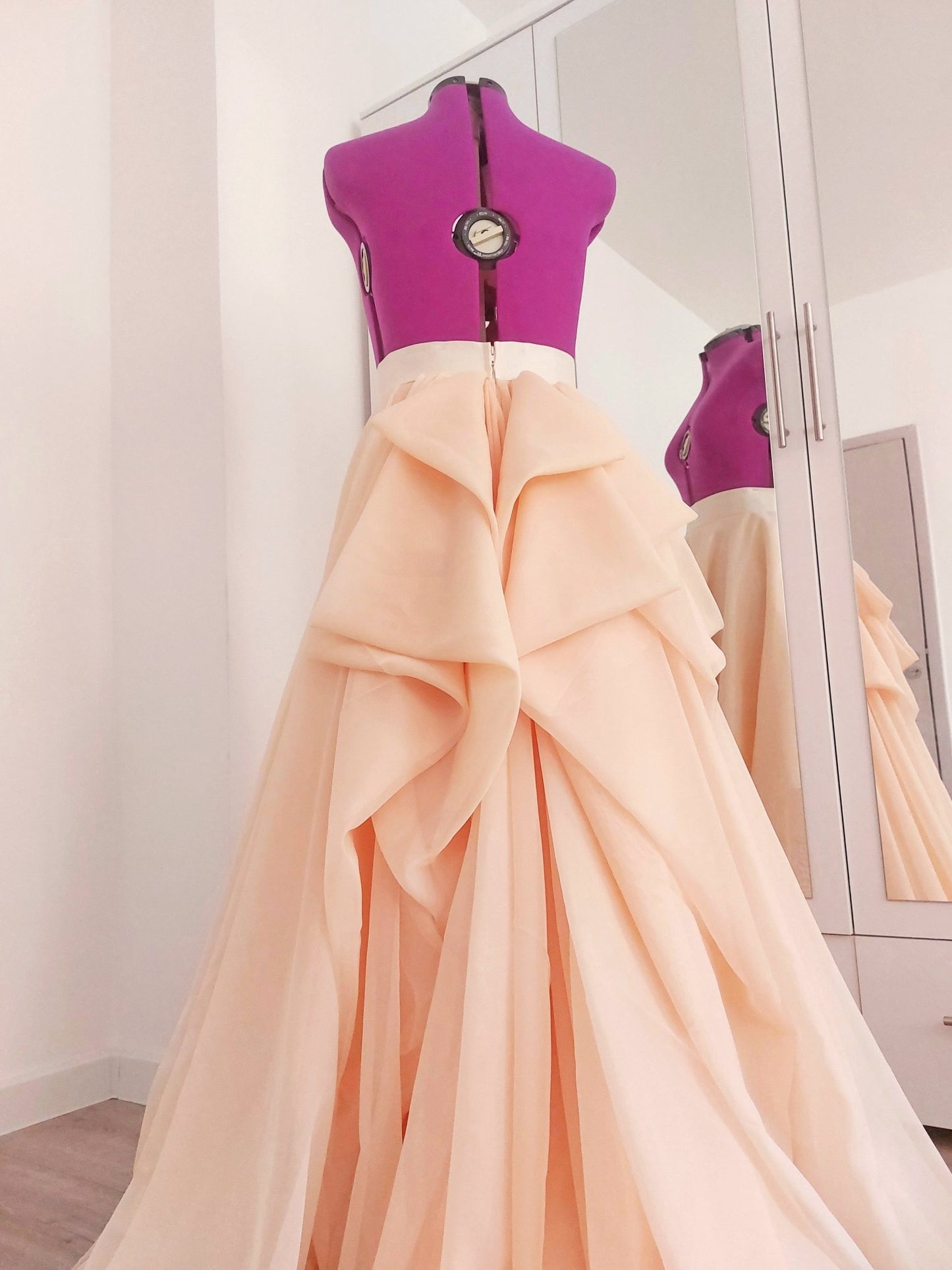 Blush Peach Wedding Skirt Train Voile Draped Bridal Skirt Long Ceremony Skirt Full Skirt Photo Sessions Special Occasion Made To Measure - Made To Measure Skirts By Asya Kolarova