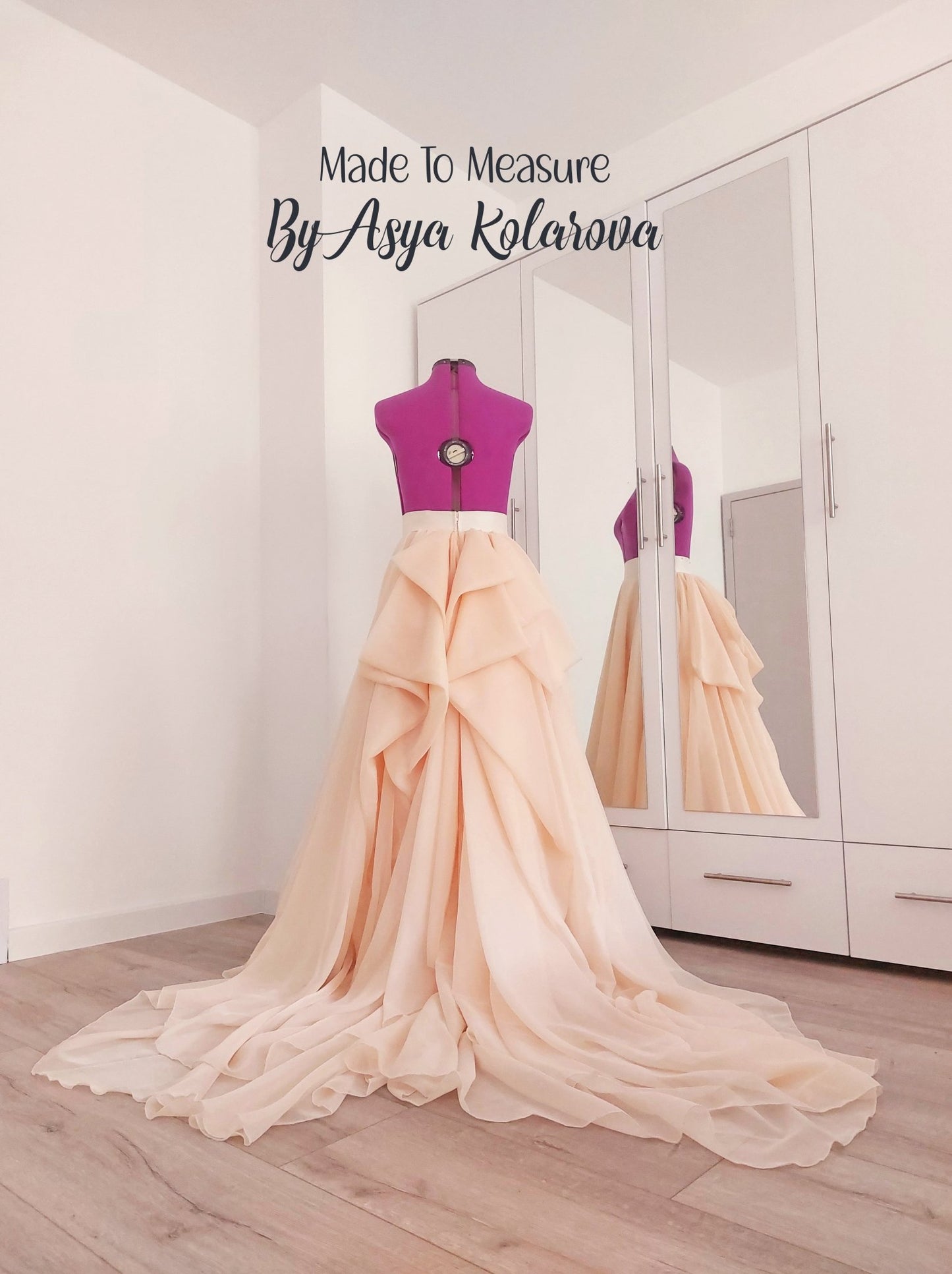 Blush Peach Wedding Skirt Train Voile Draped Bridal Skirt Long Ceremony Skirt Full Skirt Photo Sessions Special Occasion Made To Measure - Made To Measure Skirts By Asya Kolarova