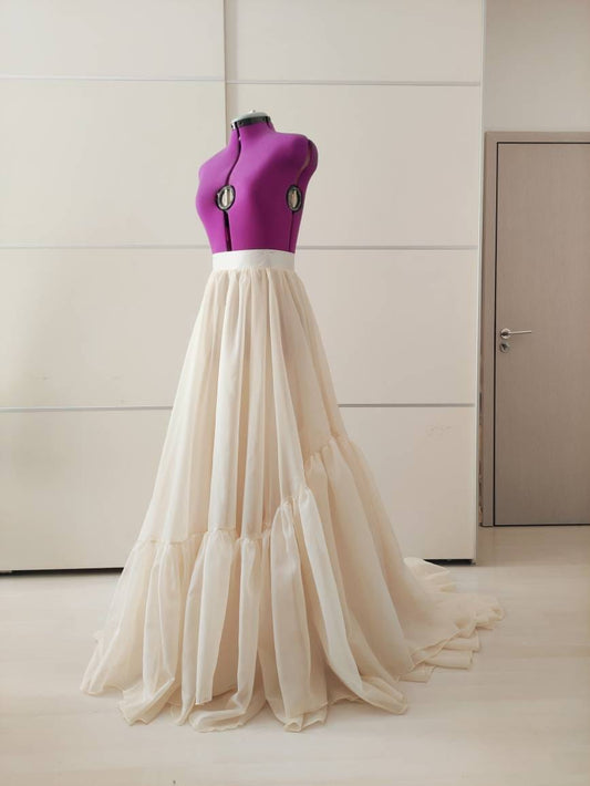 Cream Ruffle Wedding Skirt with Train – Flowy Bridal Skirt, Ceremony Dress Separate, Long Blush Skirt - Made To Measure Skirts By Asya Kolarova