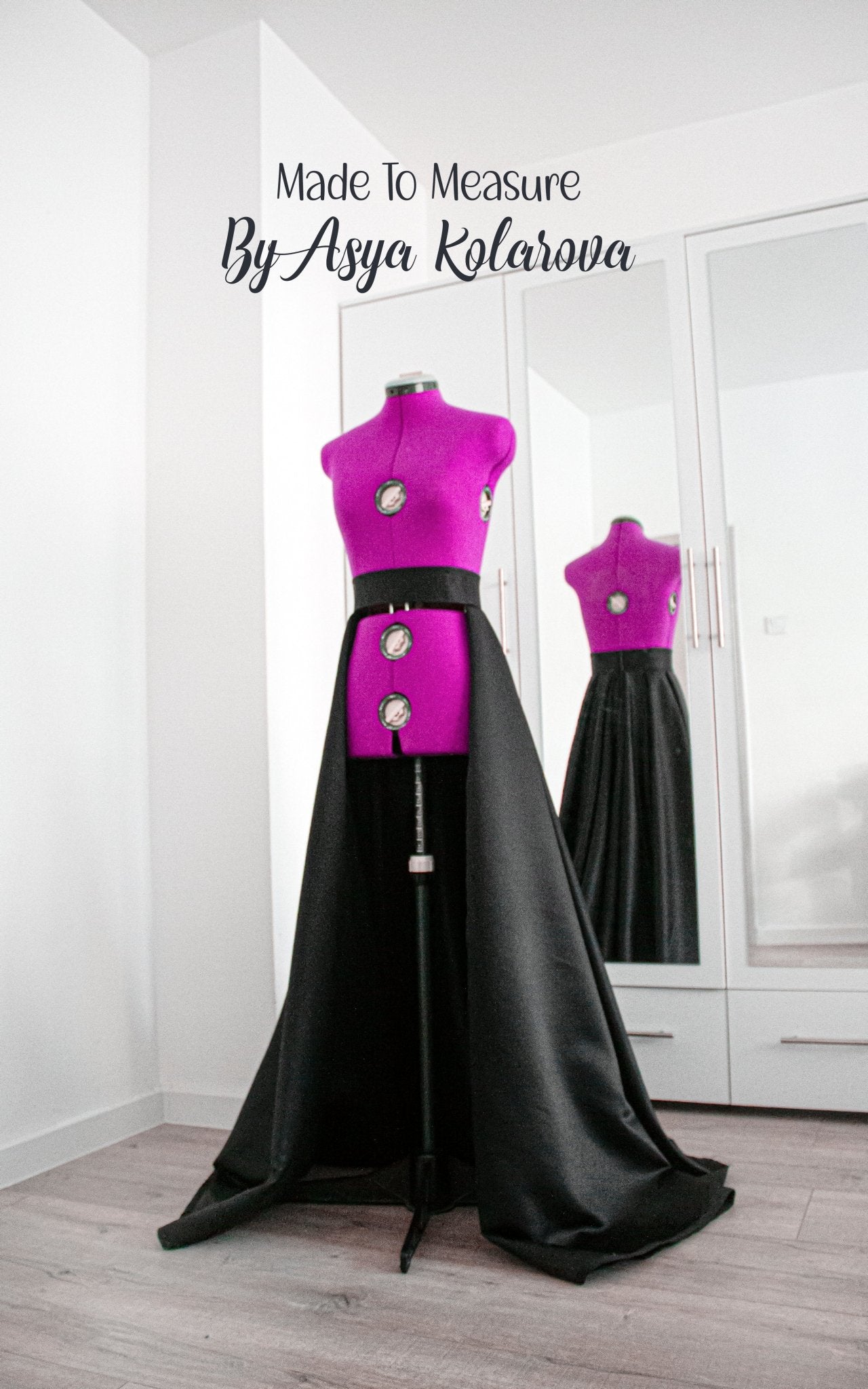 Custom Full - Circle Black Matte Satin Overskirt - Floor - Length, Front Open or Closed Option, Detachable Train - Perfect for Special Events - Made To Measure Skirts By Asya Kolarova