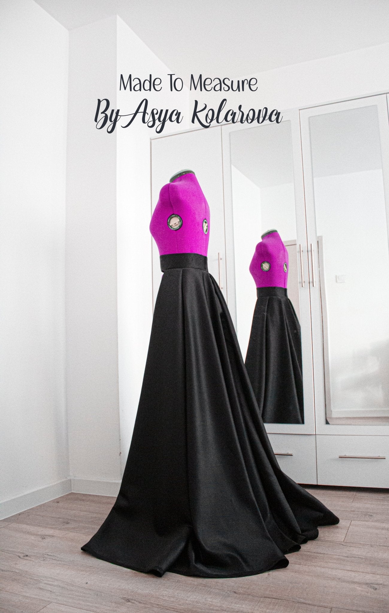 Custom Full - Circle Black Matte Satin Overskirt - Floor - Length, Front Open or Closed Option, Detachable Train - Perfect for Special Events - Made To Measure Skirts By Asya Kolarova