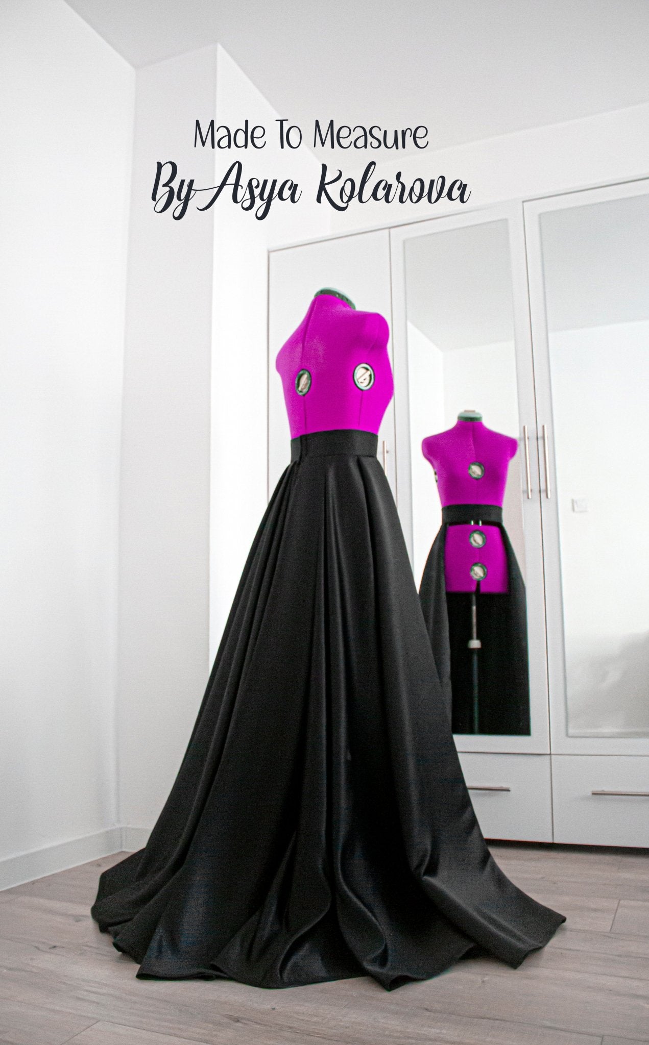 Custom Full - Circle Black Matte Satin Overskirt - Floor - Length, Front Open or Closed Option, Detachable Train - Perfect for Special Events - Made To Measure Skirts By Asya Kolarova