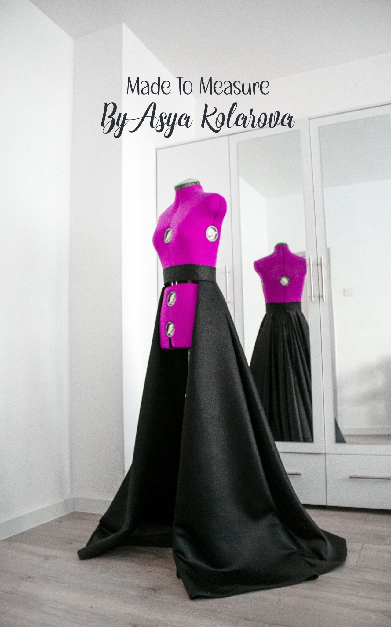 Custom Full - Circle Black Matte Satin Overskirt - Floor - Length, Front Open or Closed Option, Detachable Train - Perfect for Special Events - Made To Measure Skirts By Asya Kolarova