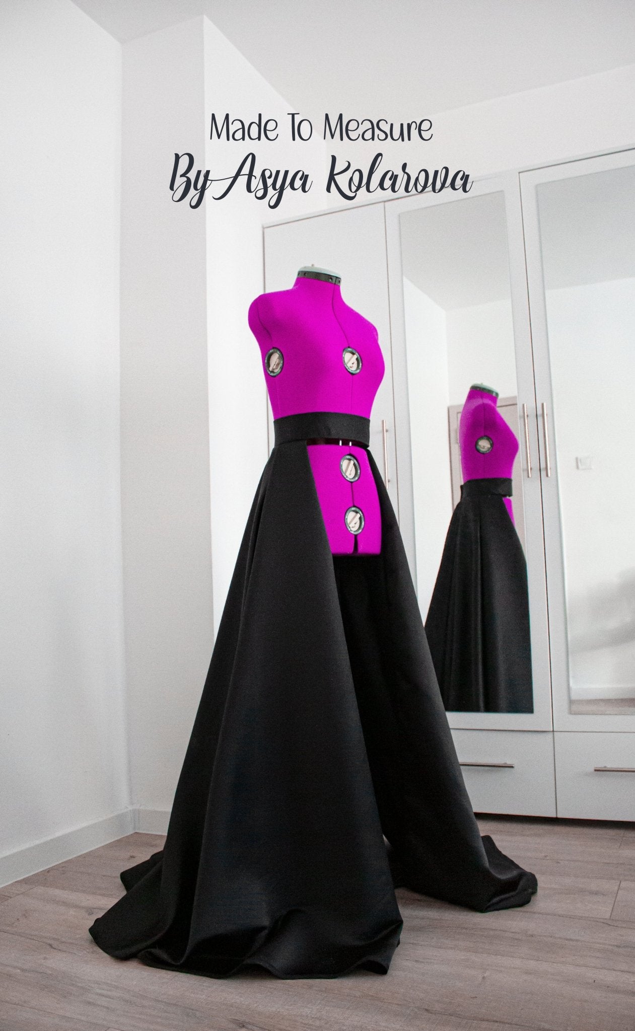 Custom Full - Circle Black Matte Satin Overskirt - Floor - Length, Front Open or Closed Option, Detachable Train - Perfect for Special Events - Made To Measure Skirts By Asya Kolarova