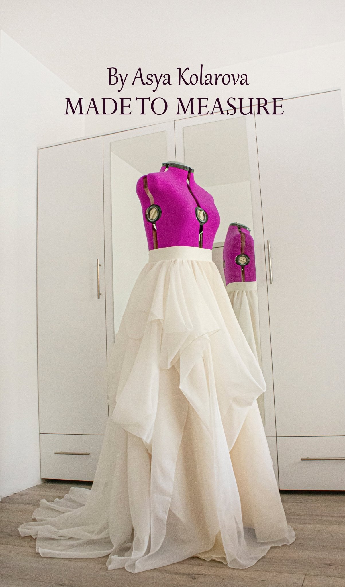 Custom - Made Ivory Wedding Skirt with Draped Design and Short Train - Made To Measure Skirts By Asya Kolarova