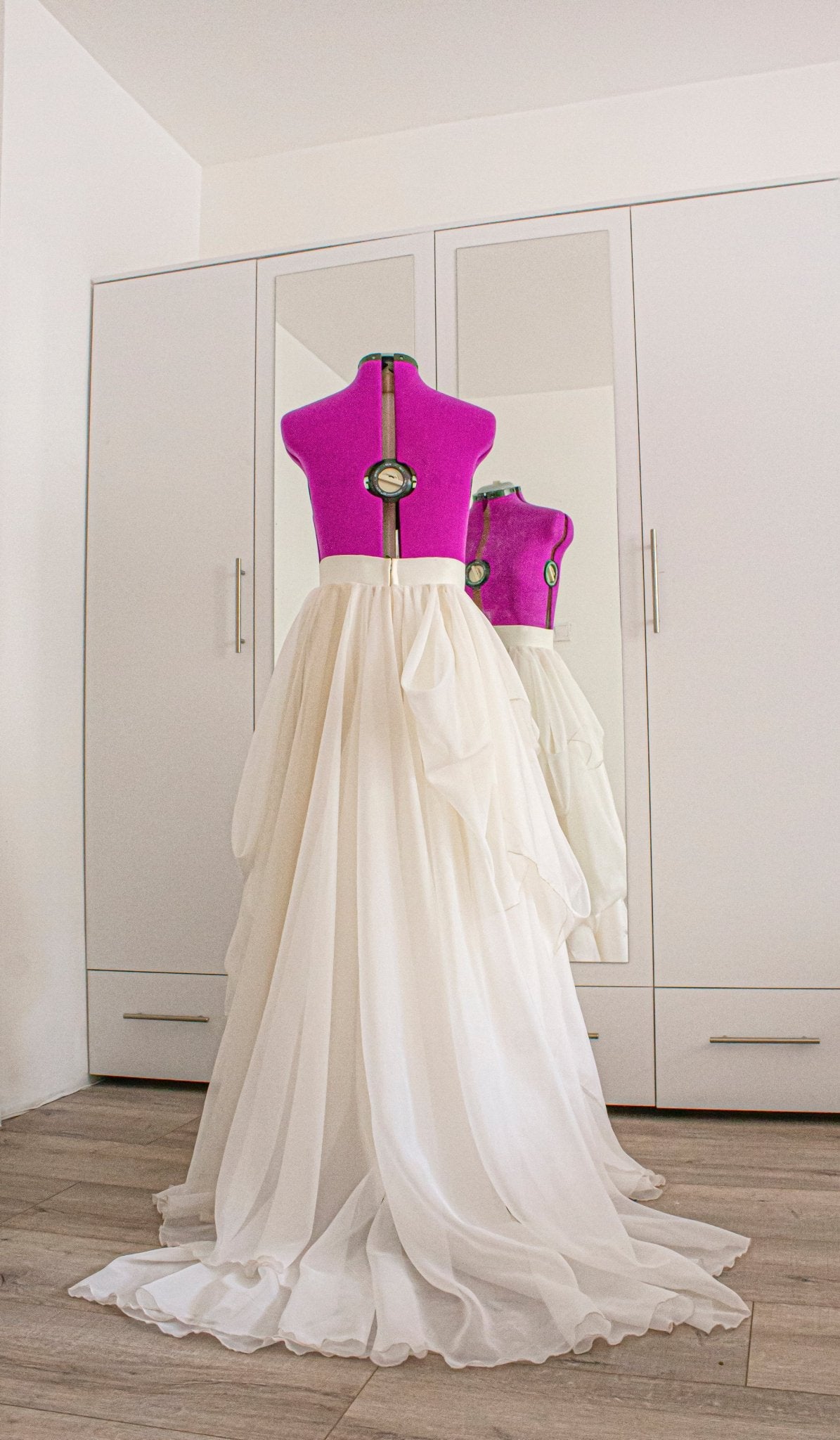 Custom - Made Ivory Wedding Skirt with Draped Design and Short Train - Made To Measure Skirts By Asya Kolarova