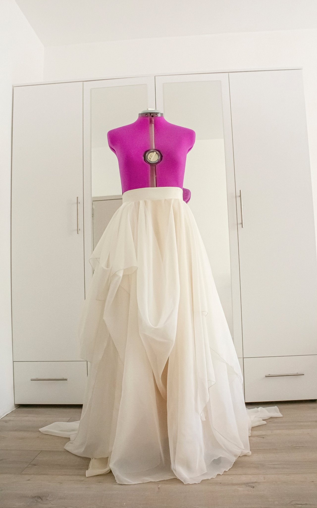 Custom - Made Ivory Wedding Skirt with Draped Design and Short Train - Made To Measure Skirts By Asya Kolarova