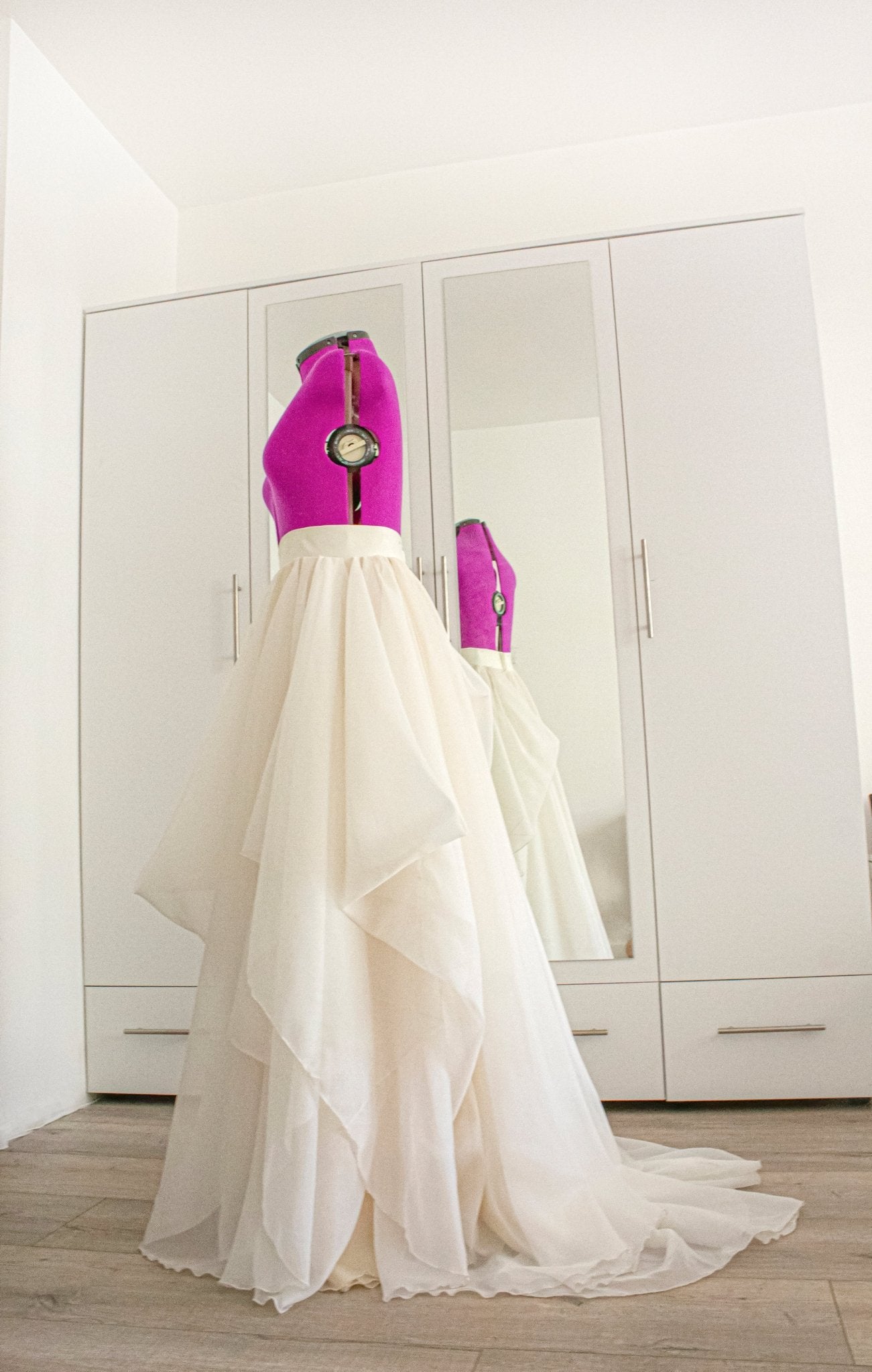 Custom - Made Ivory Wedding Skirt with Draped Design and Short Train - Made To Measure Skirts By Asya Kolarova