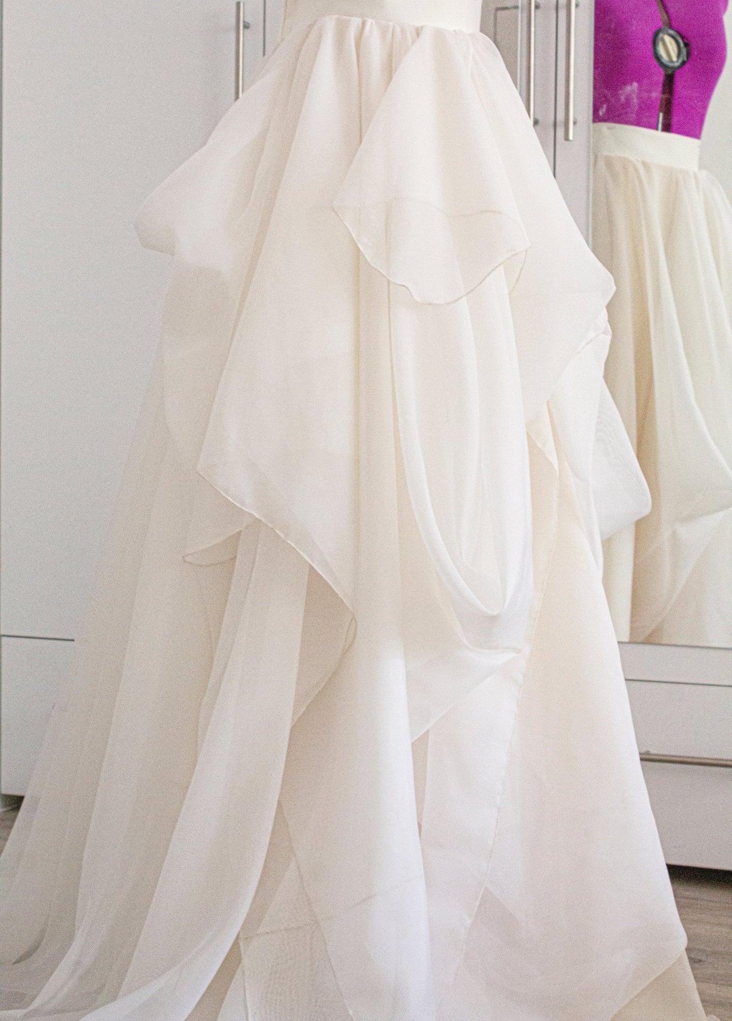 Custom - Made Ivory Wedding Skirt with Draped Design and Short Train - Made To Measure Skirts By Asya Kolarova