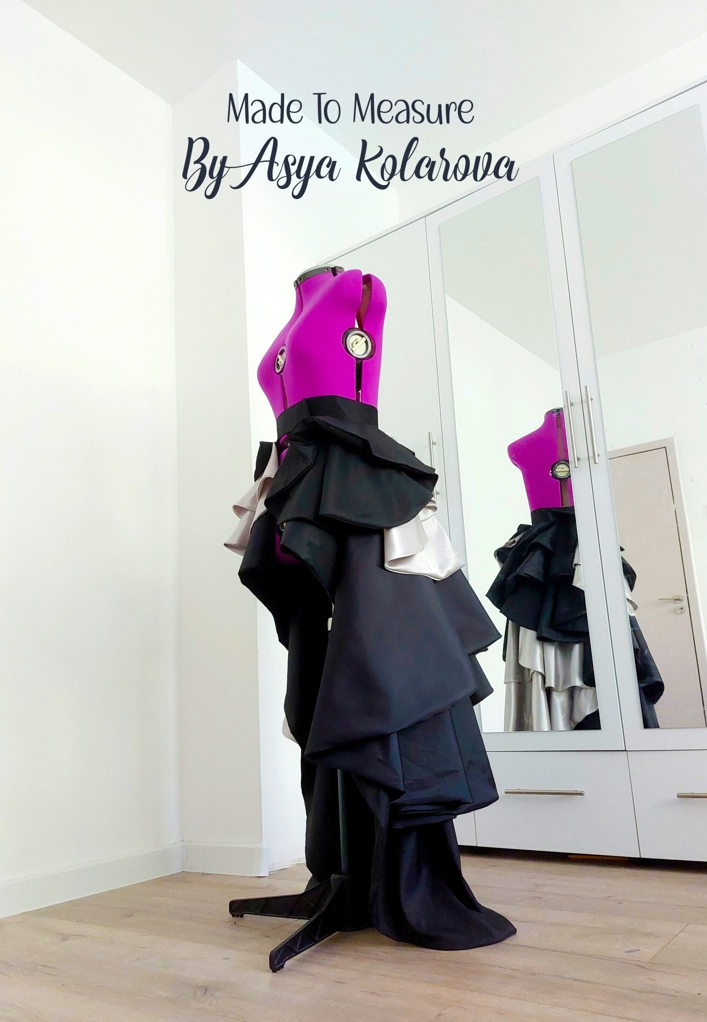 Custom - Made Ruffle Detachable Skirt in Black and Silver Taffeta - Floor - Length, Formal Skirt for Special Events - Made To Measure Skirts By Asya Kolarova