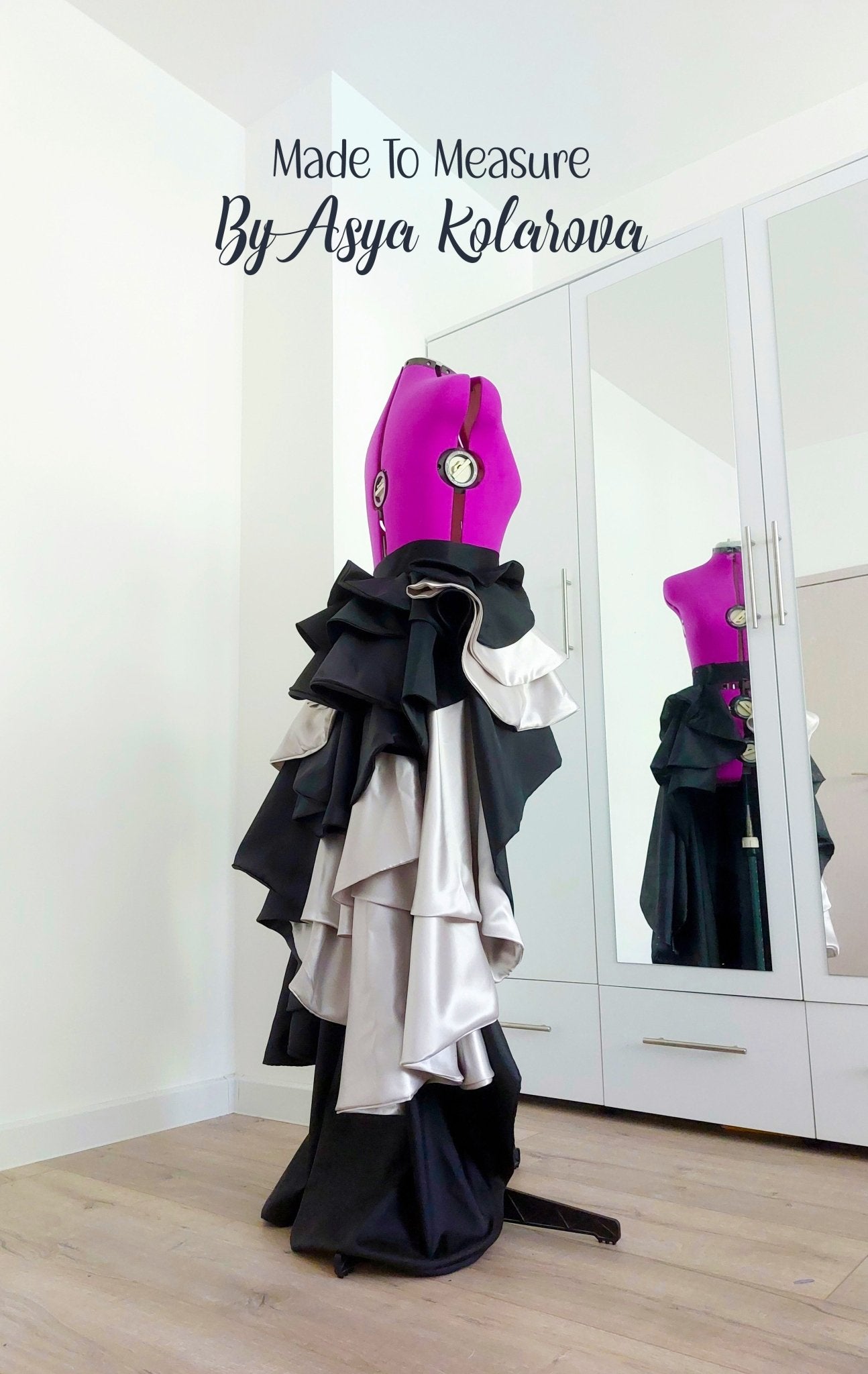 Custom - Made Ruffle Detachable Skirt in Black and Silver Taffeta - Floor - Length, Formal Skirt for Special Events - Made To Measure Skirts By Asya Kolarova