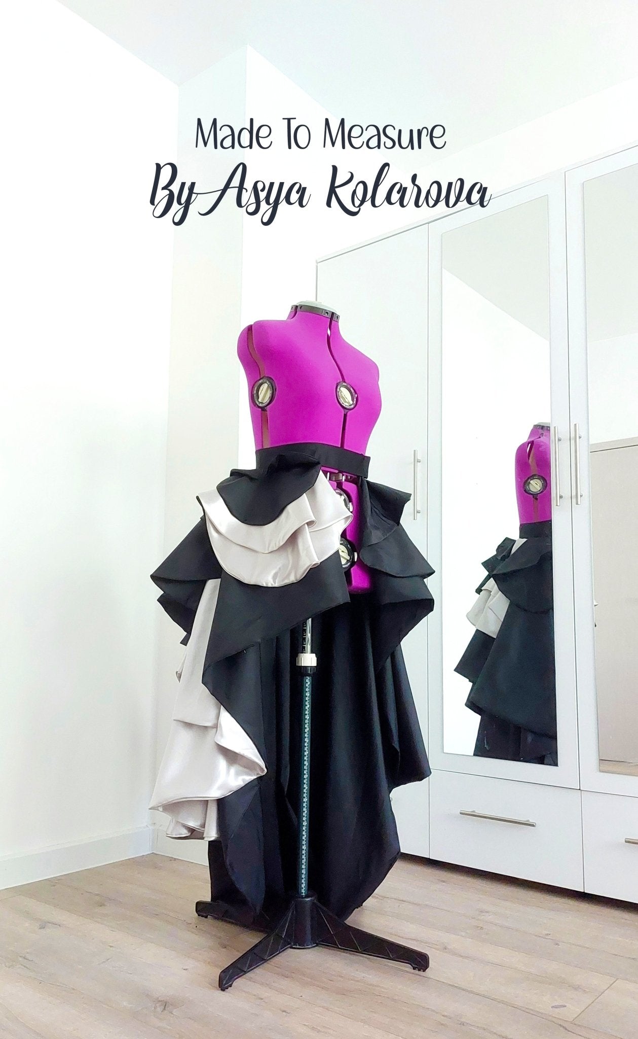 Custom - Made Ruffle Detachable Skirt in Black and Silver Taffeta - Floor - Length, Formal Skirt for Special Events - Made To Measure Skirts By Asya Kolarova