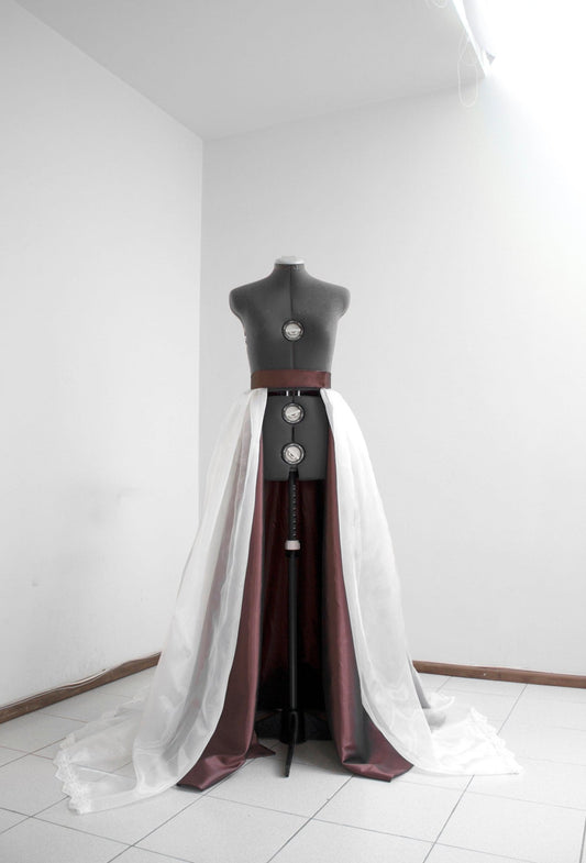 Detachable Open Overskirt – Organza & Taffeta Wedding Skirt, Bridal Gown Separate with Lace Trim - Made To Measure Skirts By Asya Kolarova