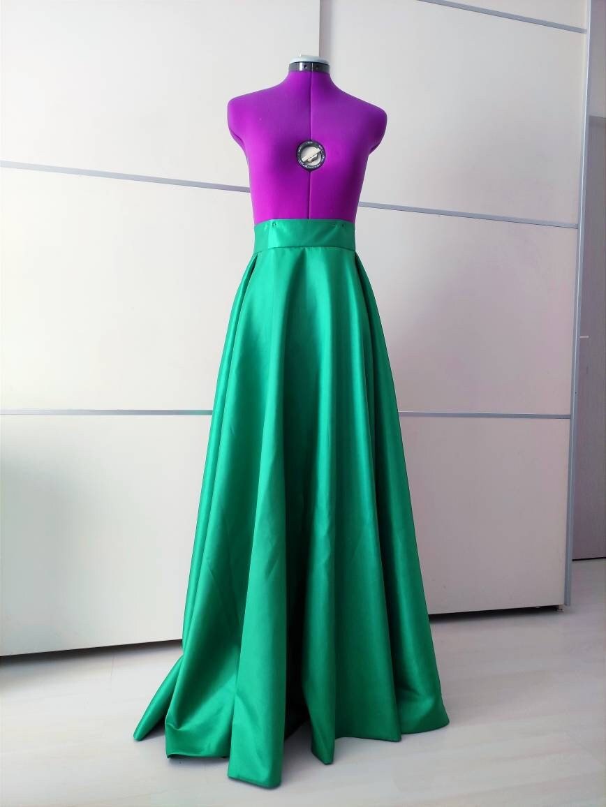 Emerald Green Wedding Skirt with Pockets and Bow – Long Formal Skirt | Bridesmaid Prom Evening Ball Skirt - Made To Measure Skirts By Asya Kolarova