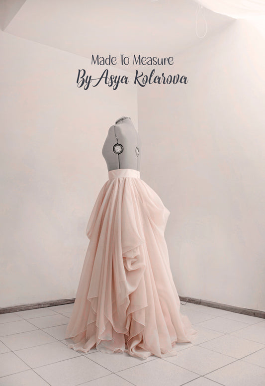 Nude Draped Bridal Skirt - Layered Voile & Satin/Cotton, Made to Order by Asya Kolarova