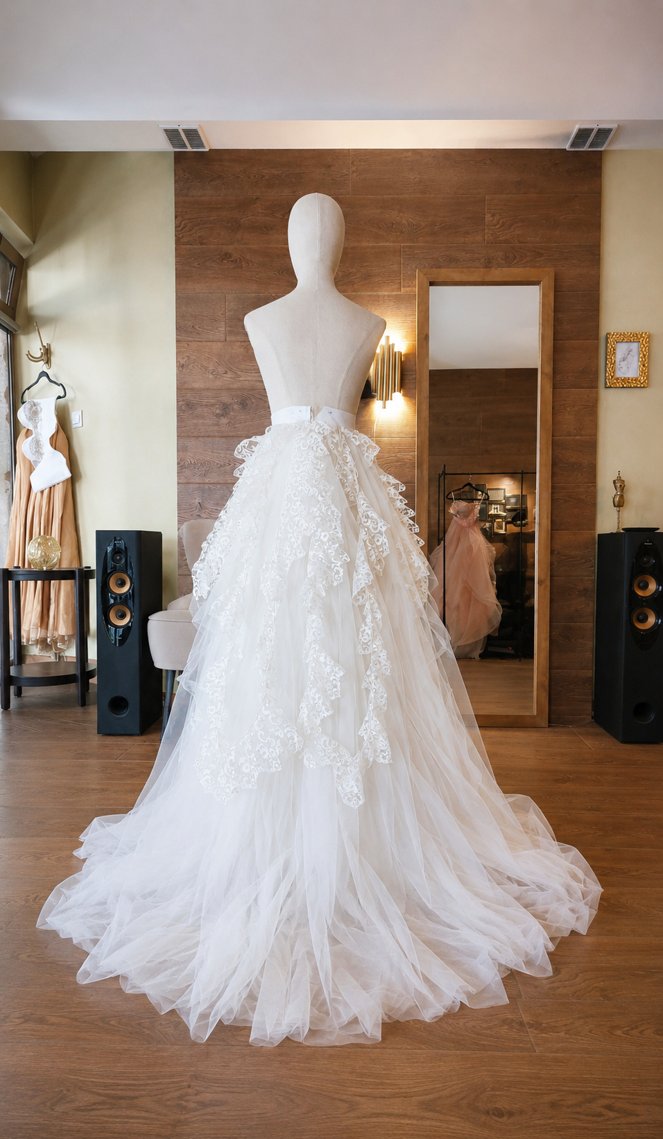 Romantic Lace & Tulle Bridal Skirt with Train