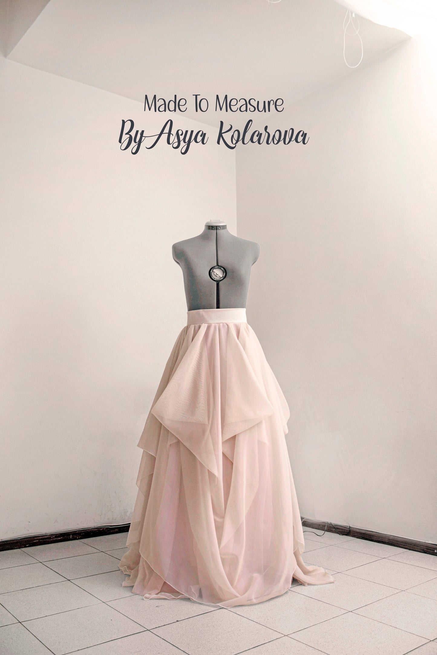 Nude Draped Bridal Skirt - Layered Voile & Satin/Cotton, Made to Order by Asya Kolarova