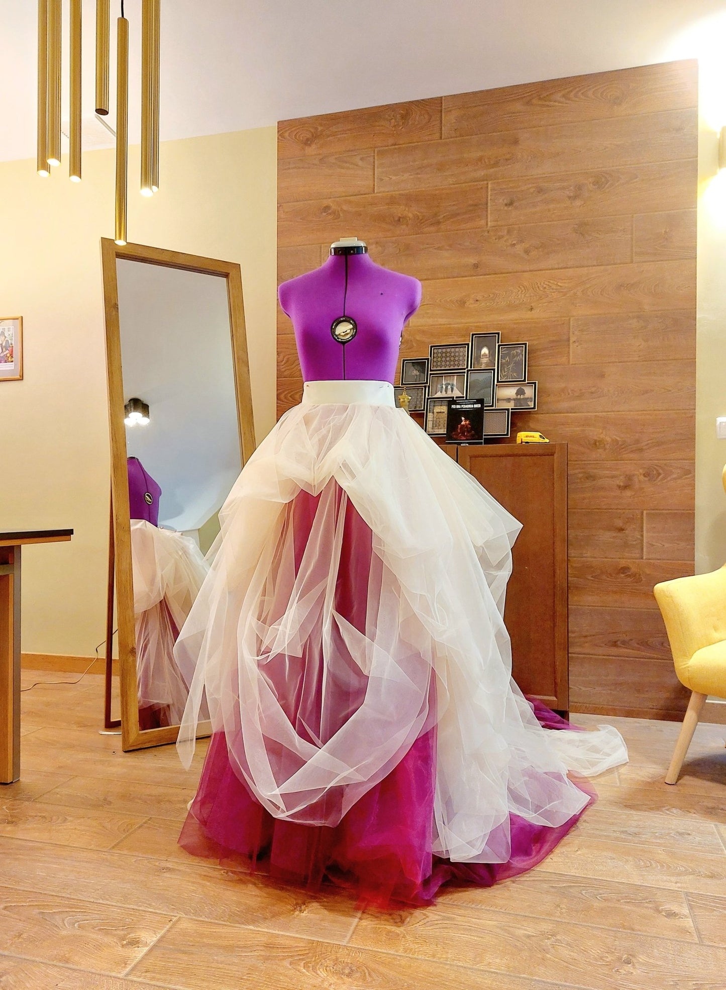 High - Low Tulle Skirt with Train Mulberry and Ivory Layered Tulle Skirt Dramatic Bridal Skirt Overskirt for Photoshoots Events - Made To Measure By Asya Kolarova