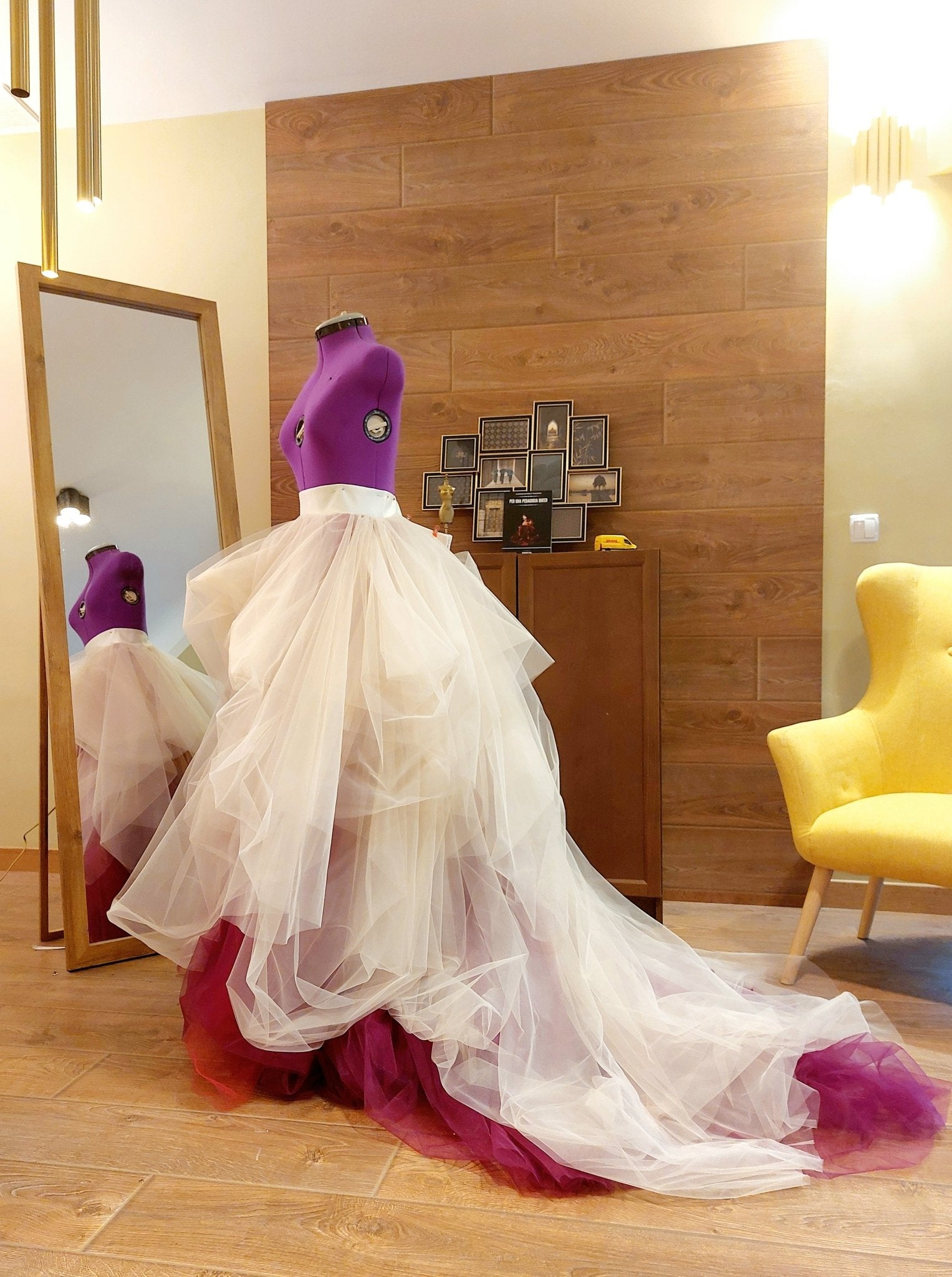 High - Low Tulle Skirt with Train Mulberry and Ivory Layered Tulle Skirt Dramatic Bridal Skirt Overskirt for Photoshoots Events - Made To Measure By Asya Kolarova