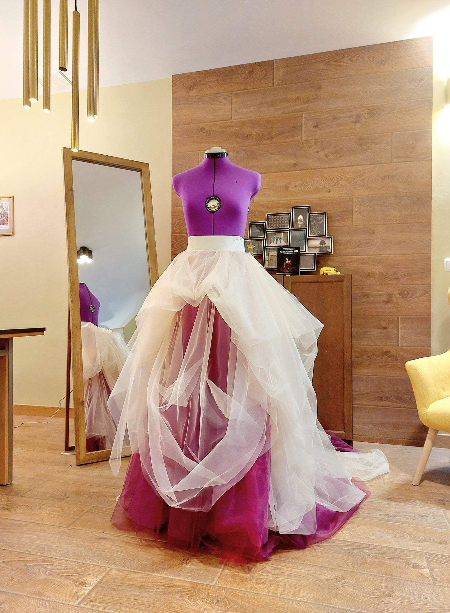 High - Low Tulle Skirt with Train Mulberry and Ivory Layered Tulle Skirt Dramatic Bridal Skirt Overskirt for Photoshoots Events - Made To Measure By Asya Kolarova