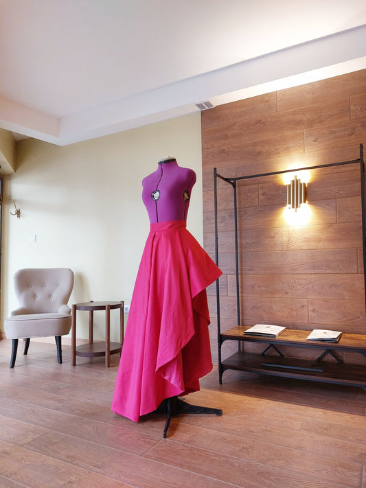Hot Pink Side High - Low Taffeta Skirt. Bridesmaid Skirt Wedding Skirt Sexy Party Separate All Colors Formal Wear Outfit - Made To Measure Skirts By Asya Kolarova