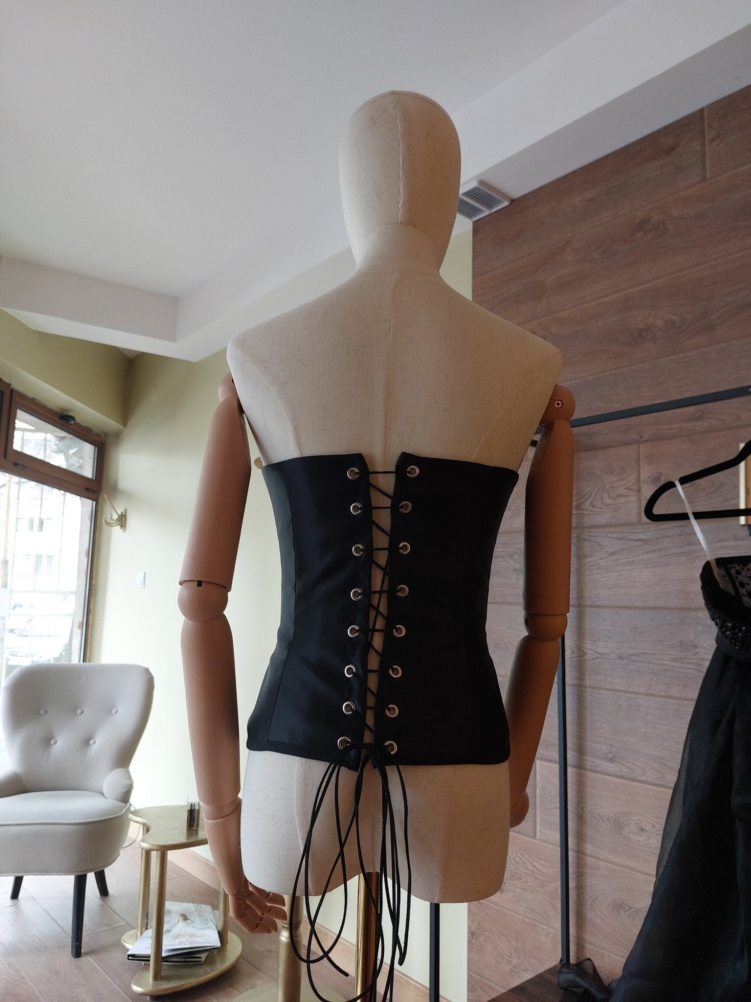 Hourglass Black Corset Top with Quilted Cups | Lace - Up Back Bustier | Custom Made Satin Corset - Made To Measure By Asya Kolarova