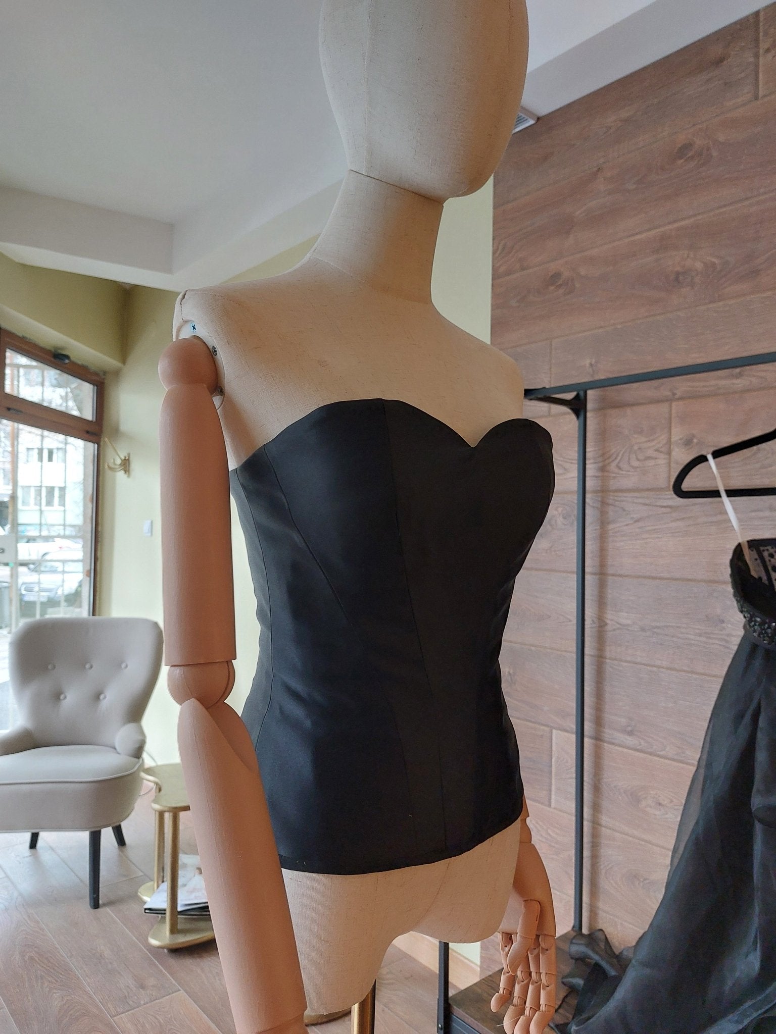 Hourglass Black Corset Top with Quilted Cups | Lace - Up Back Bustier | Custom Made Satin Corset - Made To Measure By Asya Kolarova