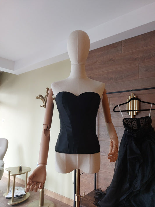 Hourglass Black Corset Top with Quilted Cups | Lace - Up Back Bustier | Custom Made Satin Corset - Made To Measure By Asya Kolarova