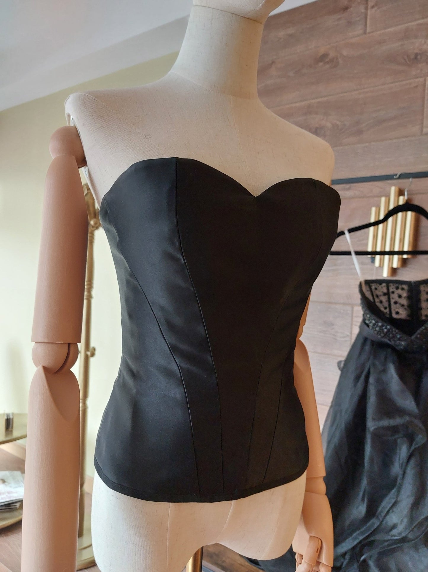 Hourglass Black Corset Top with Quilted Cups | Lace - Up Back Bustier | Custom Made Satin Corset - Made To Measure By Asya Kolarova
