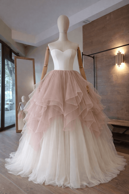 Hourglass Corset Wedding Dress with Blush Ombre Tulle Skirt – Strapless Bridal Gown, Custom Made - By Asya Kolarova