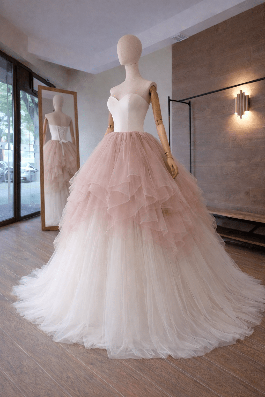 Hourglass Corset Wedding Dress with Blush Ombre Tulle Skirt – Strapless Bridal Gown, Custom Made - By Asya Kolarova