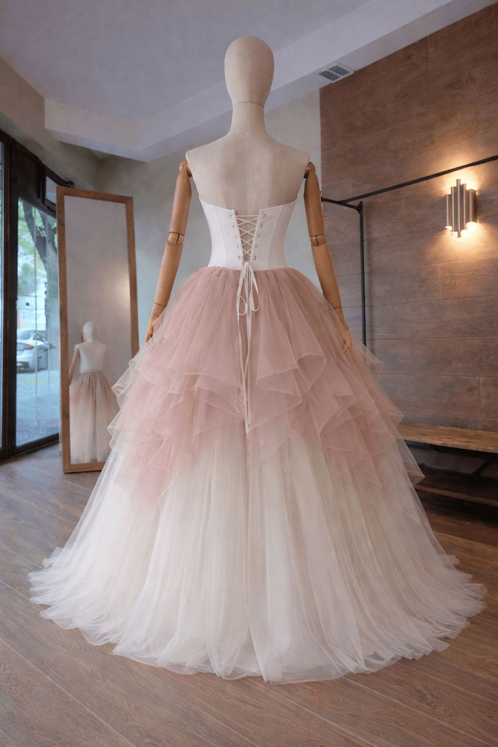 Hourglass Corset Wedding Dress with Blush Ombre Tulle Skirt – Strapless Bridal Gown, Custom Made - By Asya Kolarova