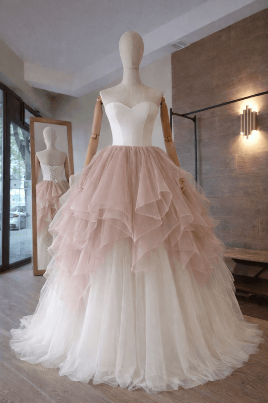 Hourglass Corset Wedding Dress with Blush Ombre Tulle Skirt – Strapless Bridal Gown, Custom Made - By Asya Kolarova