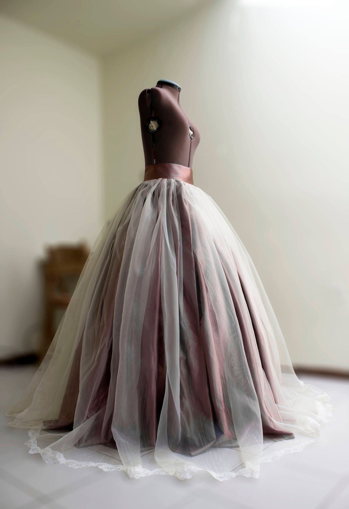 Ivory & Brown Princess Skirt – Organza Bridal Ball Gown Skirt with Lace Trim | Custom Made - Asya Kolarova