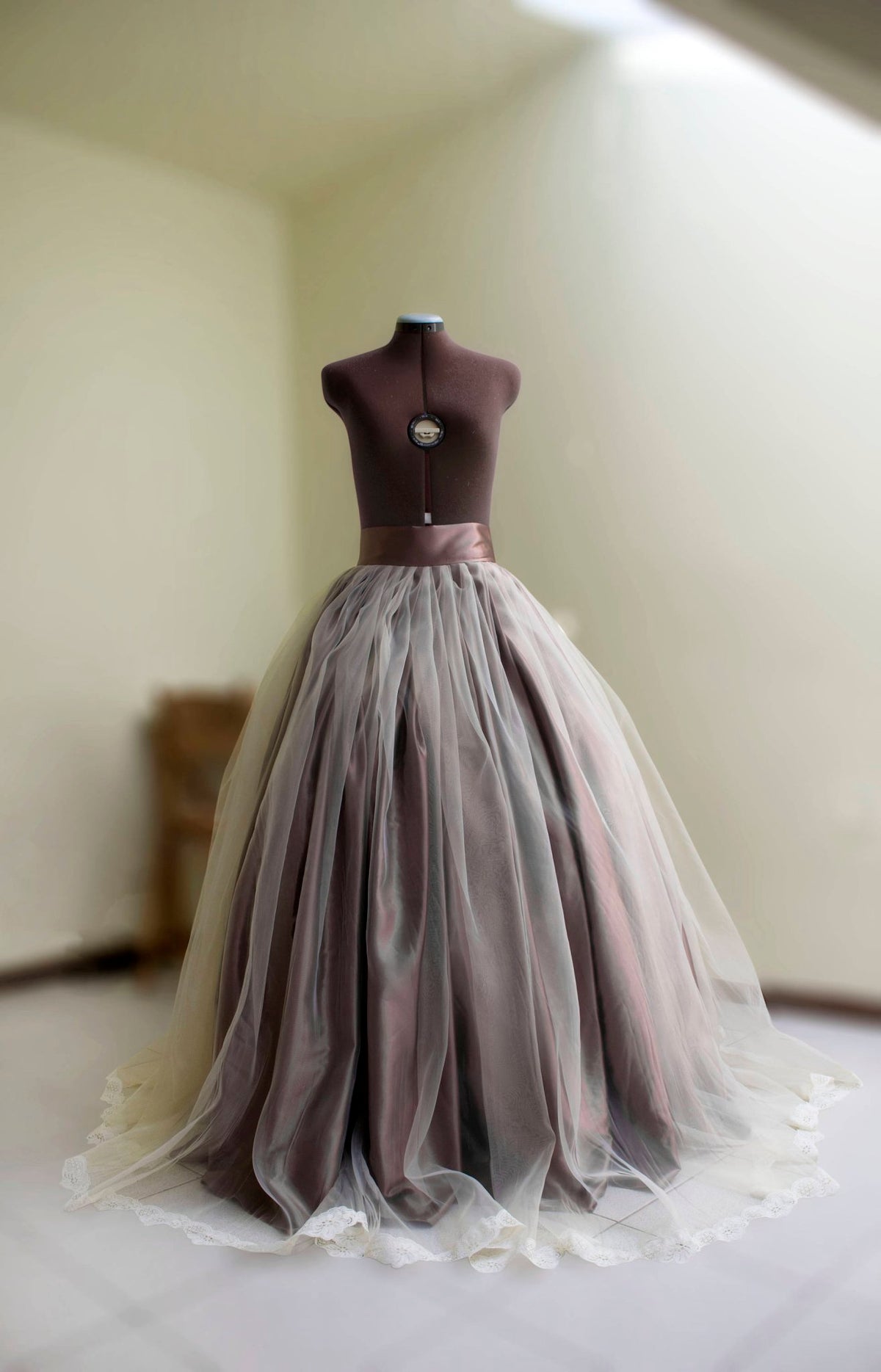 Ivory & Brown Princess Skirt – Organza Bridal Ball Gown Skirt with Lace Trim | Custom Made - Asya Kolarova
