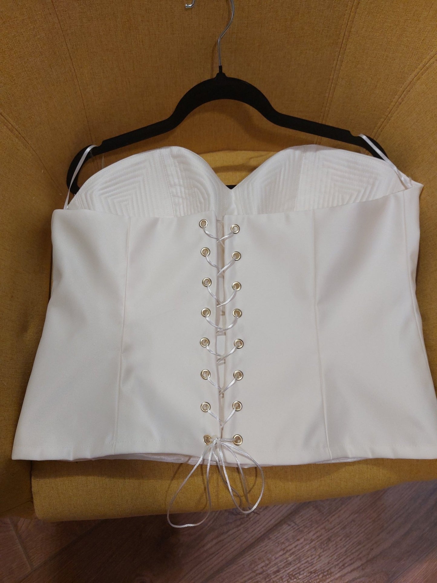 Ivory Hourglass Satin Corset with Quilted Cups | Lace - Up Back Bridal Bustier | Custom Made Corset Top - Made To Measure By Asya Kolarova