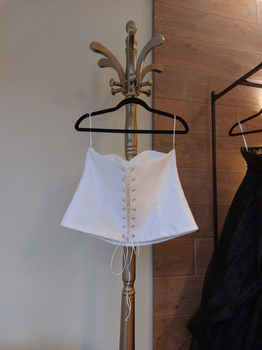 Ivory Hourglass Satin Corset with Quilted Cups | Lace - Up Back Bridal Bustier | Custom Made Corset Top - Made To Measure By Asya Kolarova