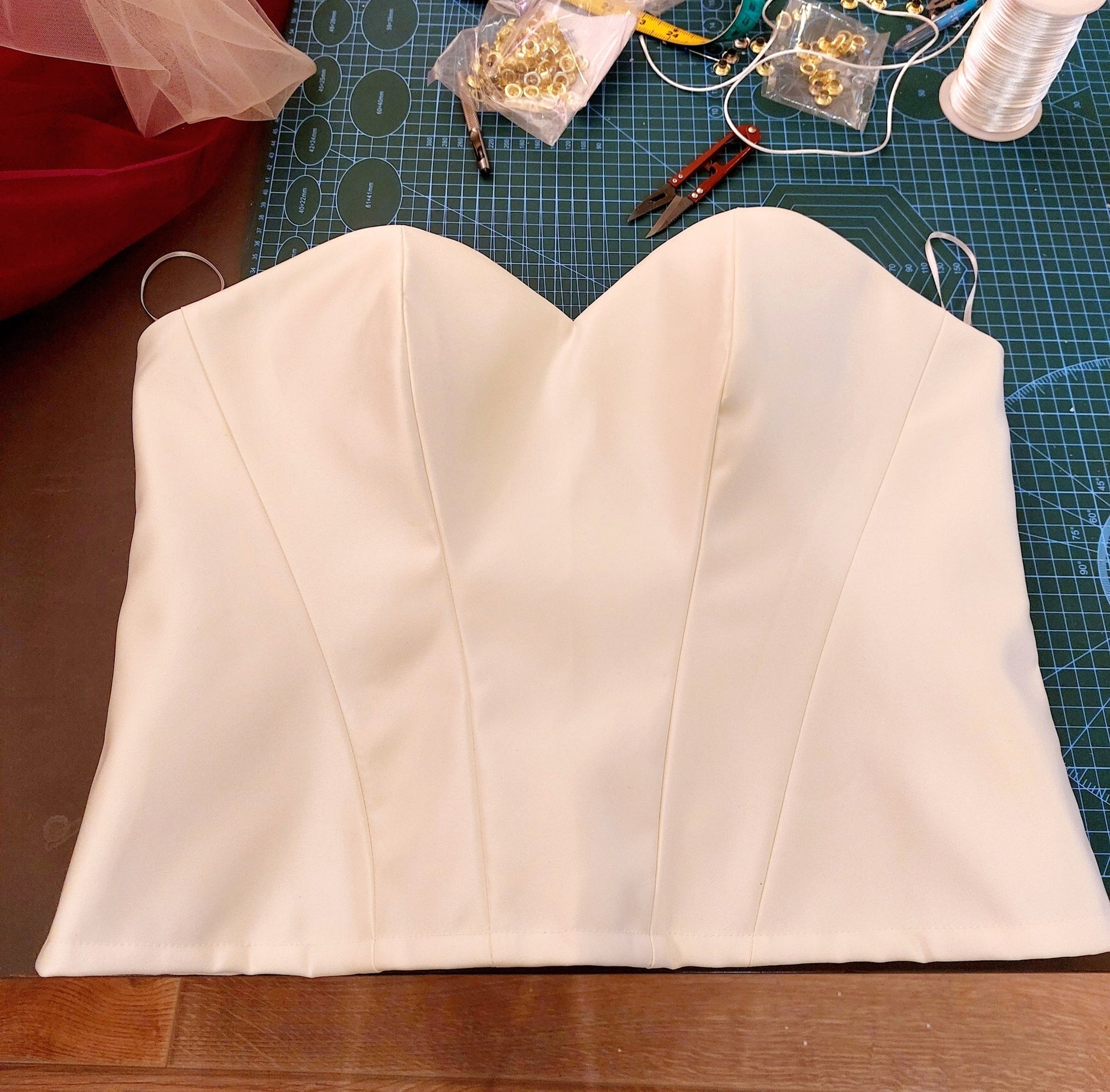 Ivory Hourglass Satin Corset with Quilted Cups | Lace - Up Back Bridal Bustier | Custom Made Corset Top - Made To Measure By Asya Kolarova