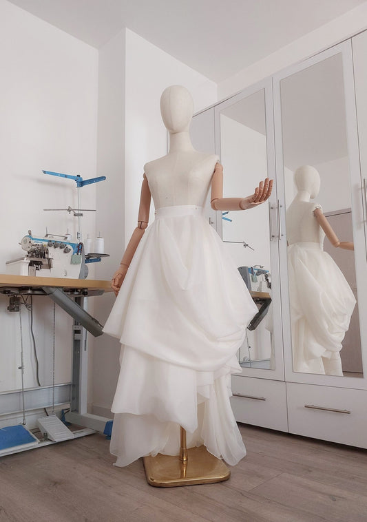 Layered Voile Wedding Skirt – High - Low Draped Bridal Skirt, Soft Organza - Style Voile, Custom Made - Made To Measure Skirts By Asya Kolarova