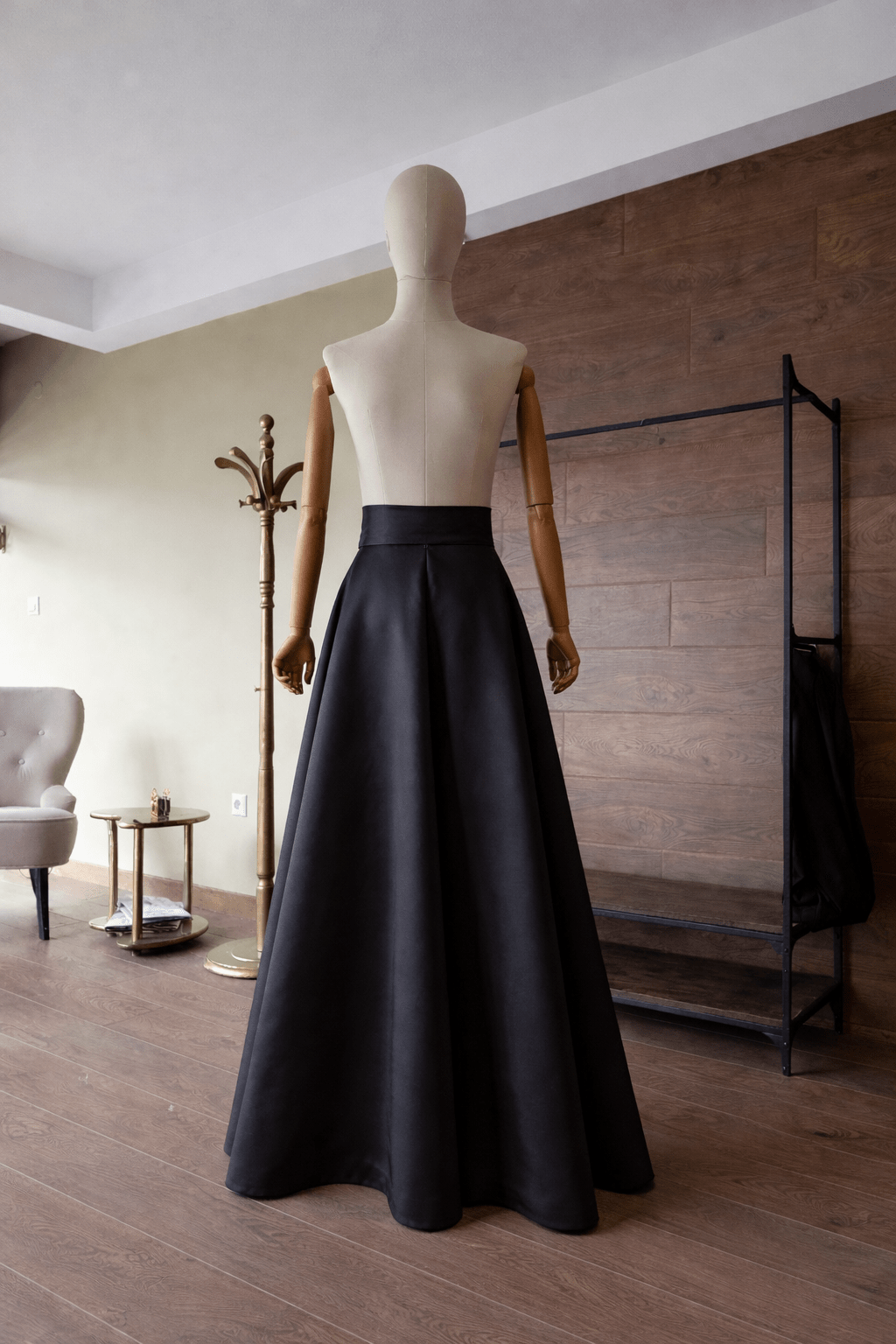 Long Black Taffeta Skirt: A - Line, Floor - Length, with Pockets and Soft Tie Bow Made - to - measure - By Asya Kolarova