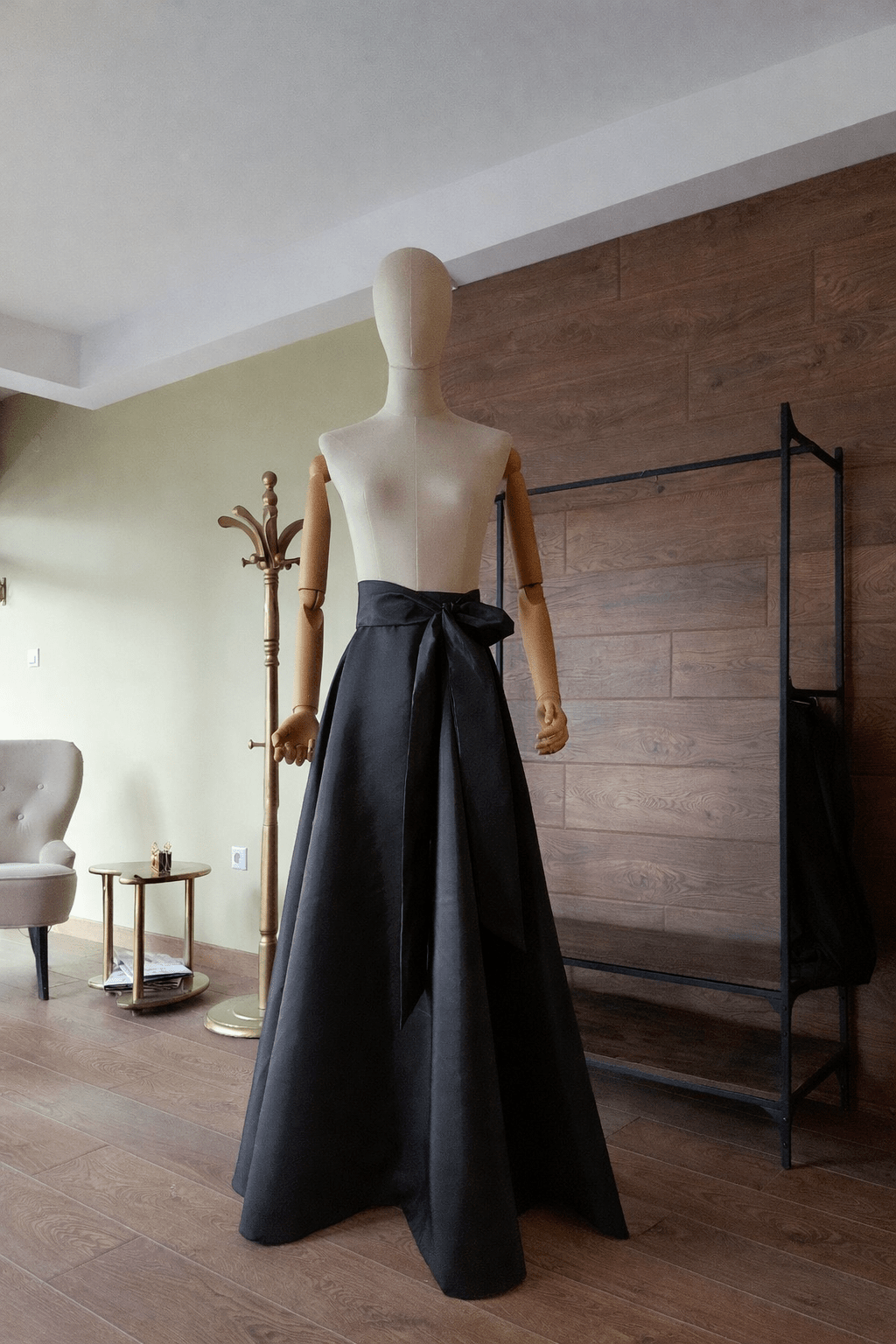 Long Black Taffeta Skirt: A - Line, Floor - Length, with Pockets and Soft Tie Bow Made - to - measure - By Asya Kolarova