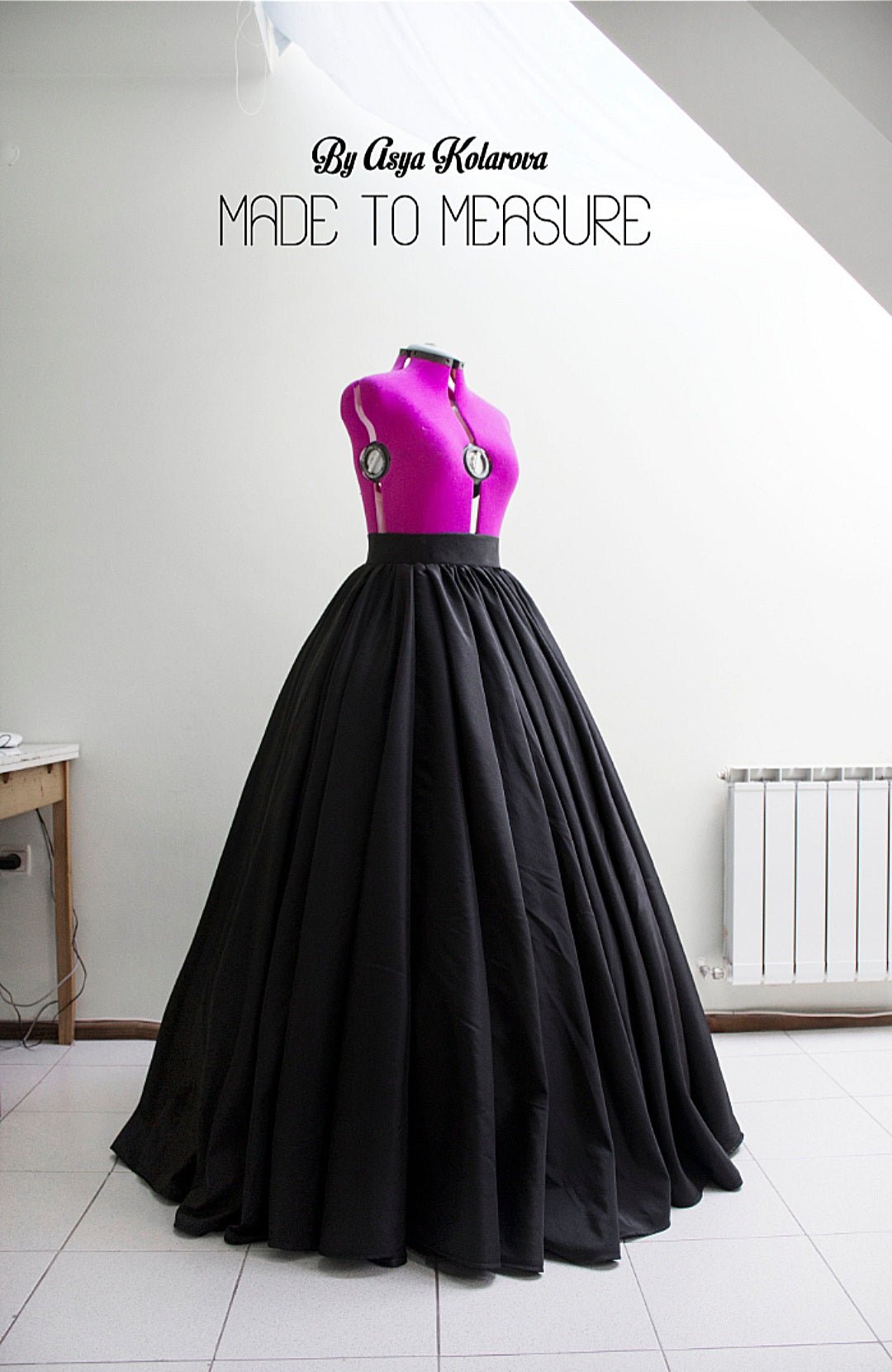 Long Black Taffeta Skirt with Gathers and Hoops Underskirt (Crinoline) Made - to - measure - Made To Measure Skirts By Asya Kolarova